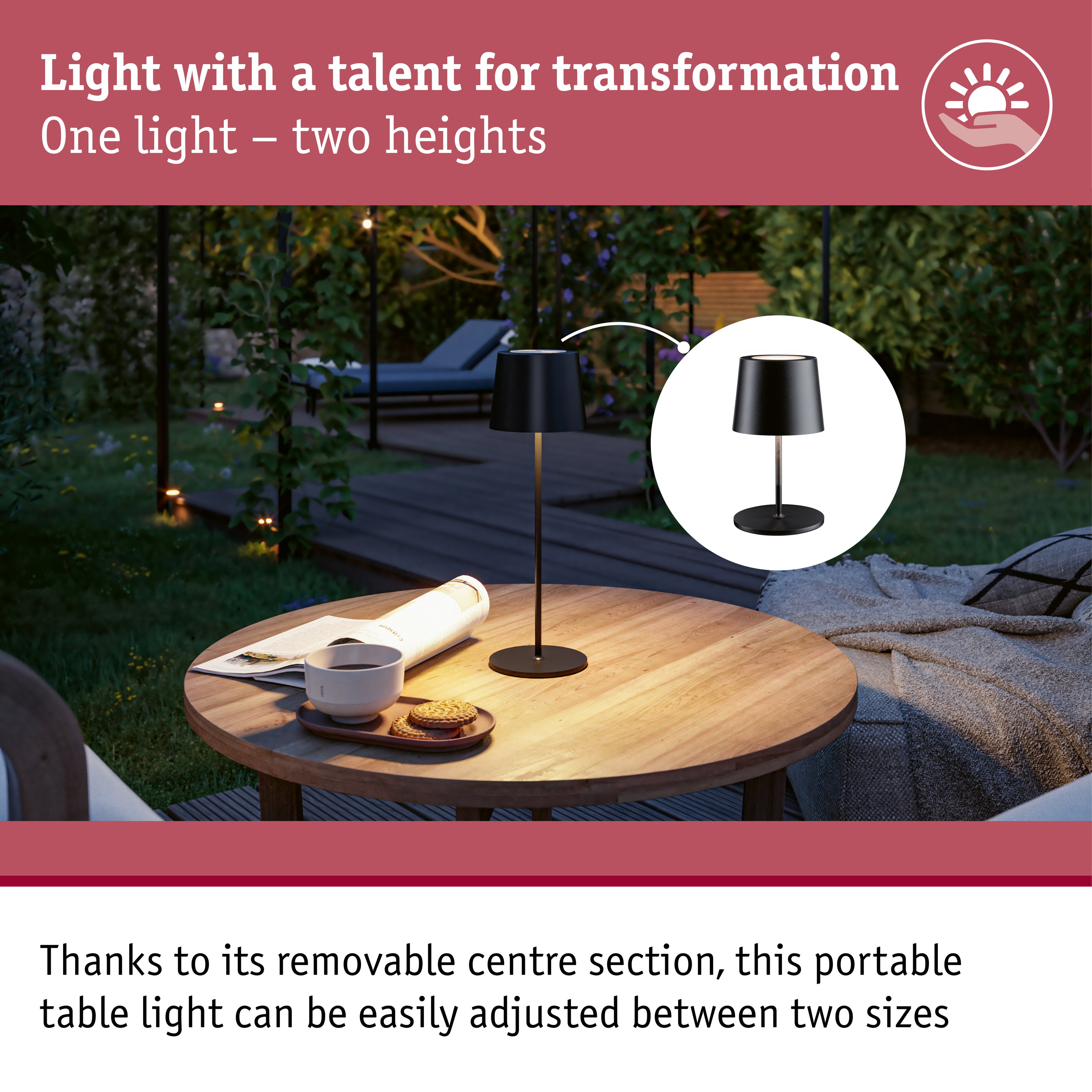 Battery-Powered Light Gilo IP44 dimmable 2700K Black matt