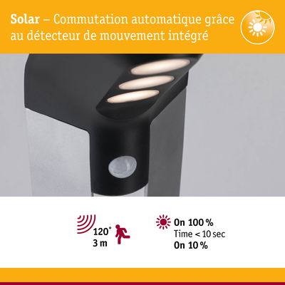 Applique LED noire extérieure avec détecteur de mouvement intégré et commutation automatique solaire