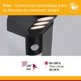 Applique LED noire extérieure avec détecteur de mouvement intégré et commutation automatique solaire