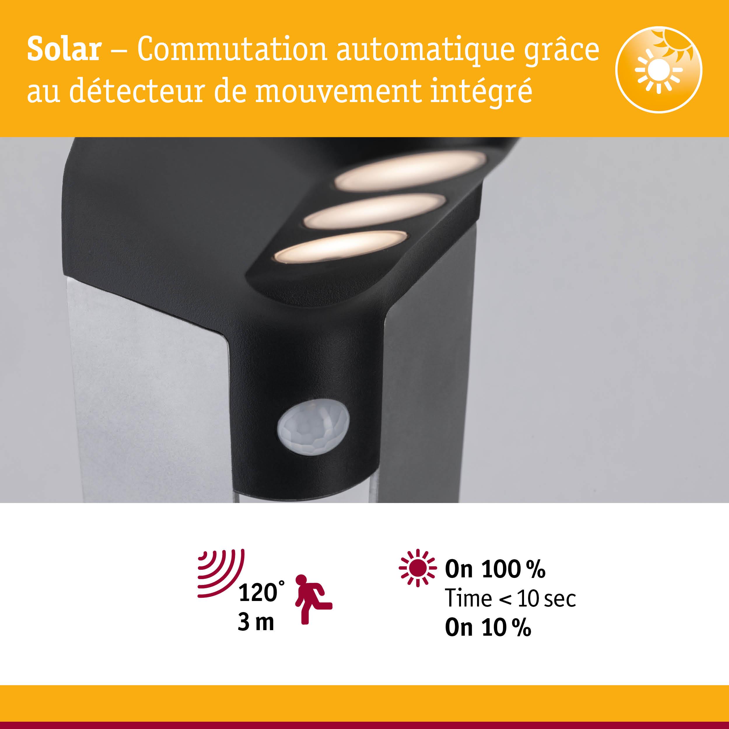 Applique LED noire extérieure avec détecteur de mouvement intégré et commutation automatique solaire