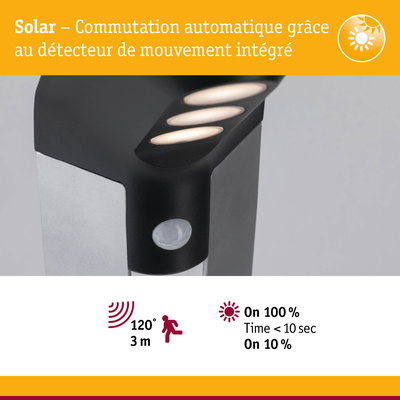 Applique LED noire extérieure avec détecteur de mouvement intégré et commutation automatique solaire