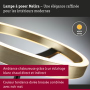 Lampe à poser Melira en doré brossé et noir mat avec éclairage blanc chaud pour intérieurs modernes
