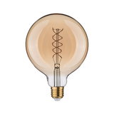 Runde LED-Glühbirne mit Spiralfaden in bernsteinfarbenem Glas und E27-Fassung für dekorative Beleuchtung