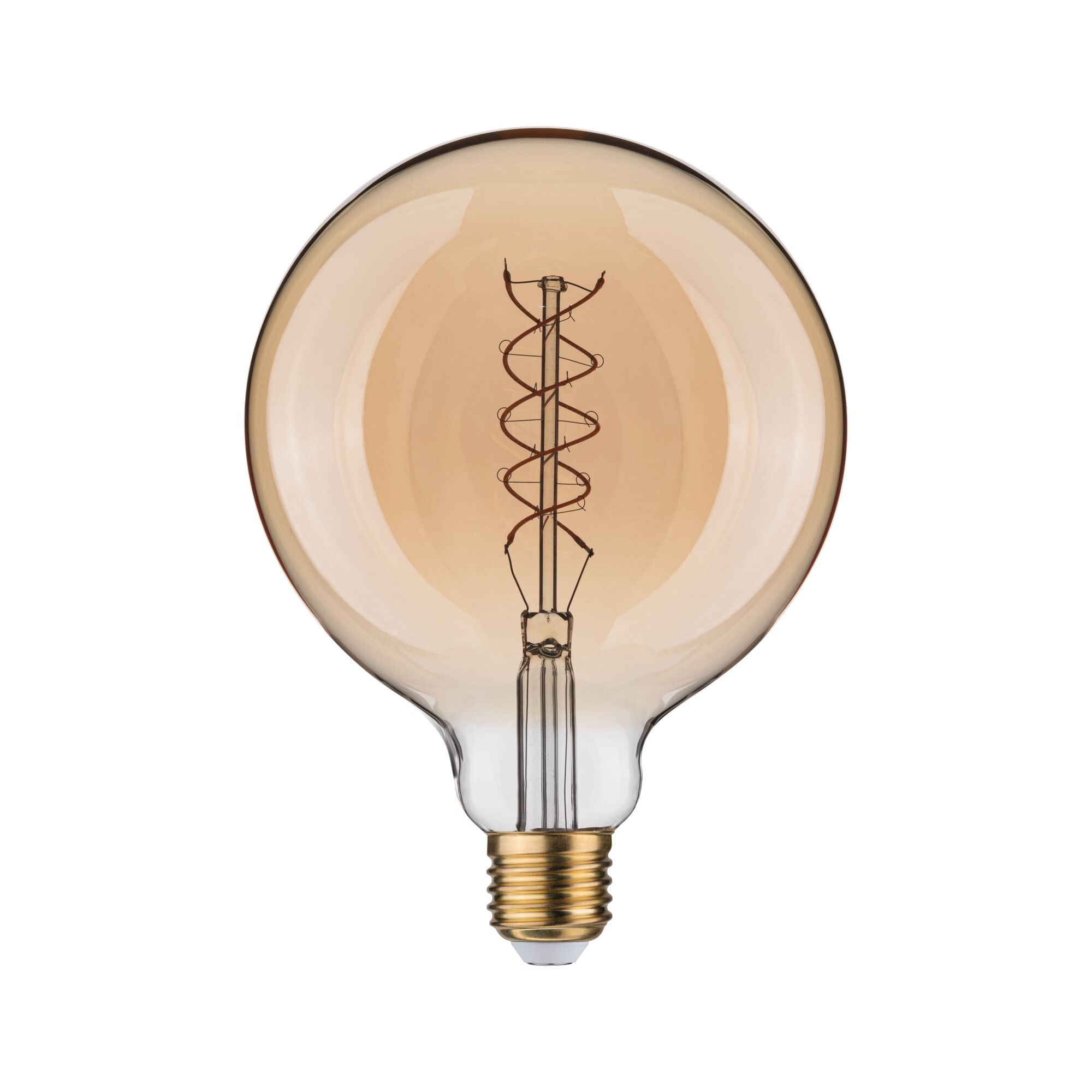 Ronde LED-lamp met spiraalvormig gloeidraad in amberkleurig glas en E27-fitting voor decoratief licht