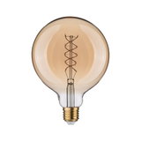 Runde LED-Glühbirne mit Spiralfaden in bernsteinfarbenem Glas und E27-Fassung für dekorative Beleuchtung