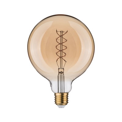 Ronde LED-lamp met spiraalvormig gloeidraad in amberkleurig glas en E27-fitting voor decoratief licht