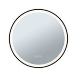 Miroir rond LED avec cadre noir et commandes tactiles pour éclairage de salle de bain et anti-buée