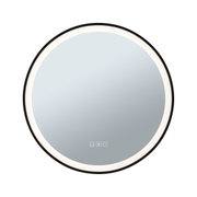 Rund LED-spejl med sort ramme og touchkontrol til badeværelsesbelysning og dugfri funktion