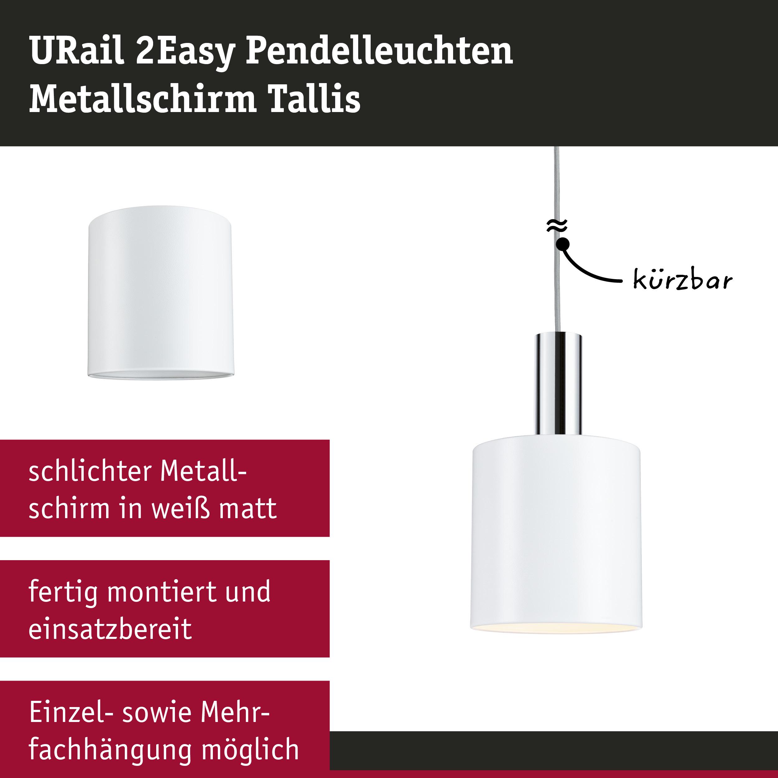 URail 2Easy Pendelleuchte mit mattweißem Metallschirm, kürzbar, für flexible Raumbeleuchtung