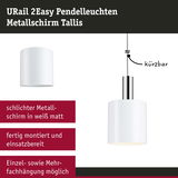 URail 2Easy Pendelleuchte mit mattweißem Metallschirm, kürzbar, für flexible Raumbeleuchtung
