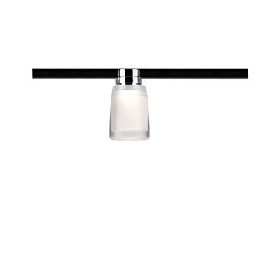 Modern ceiling spotlight with frosted white glass and chrome metal on black rail lighting
