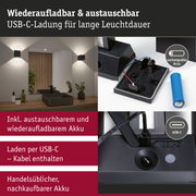 Wiederaufladbare schwarze Wandlampe mit austauschbarem Akku und USB-C-Ladung für langanhaltendes Licht