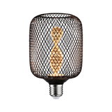 LED bulb with black metal mesh and warm white spiral filament light for decorative lighting