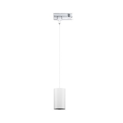 Modern white cylindrical metal pendant light with slim cable for indoor lighting
