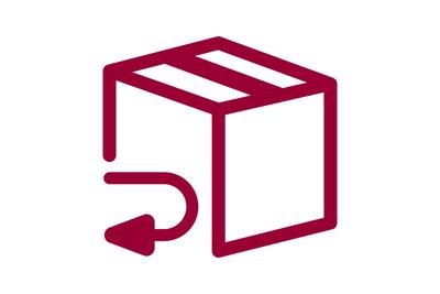 Symbol einer Rücksendung mit rotem Paket und Pfeil, Hinweis auf Rückgabeprozess im Online-Shop