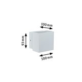 White square metal wall light measuring 100x100x93 mm for indoor lighting