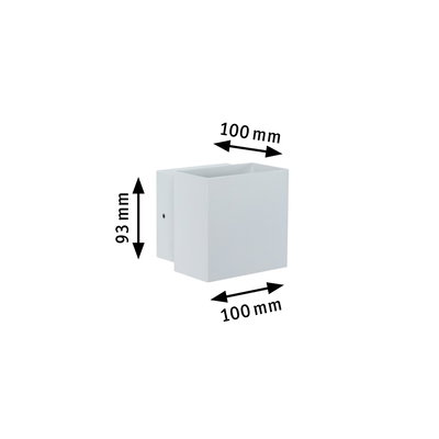 White square metal wall light measuring 100x100x93 mm for indoor lighting