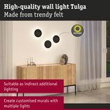 Tulga wall light in black felt with indirect backlight, ideal for custom mural lighting