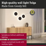 Tulga wall light in black felt with indirect backlight, ideal for custom mural lighting