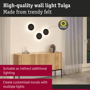 Black felt Tulga wall light with backlight for stylish indirect home lighting