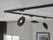 Black LED ceiling light with adjustable round lampshades and metal rods for modern home lighting