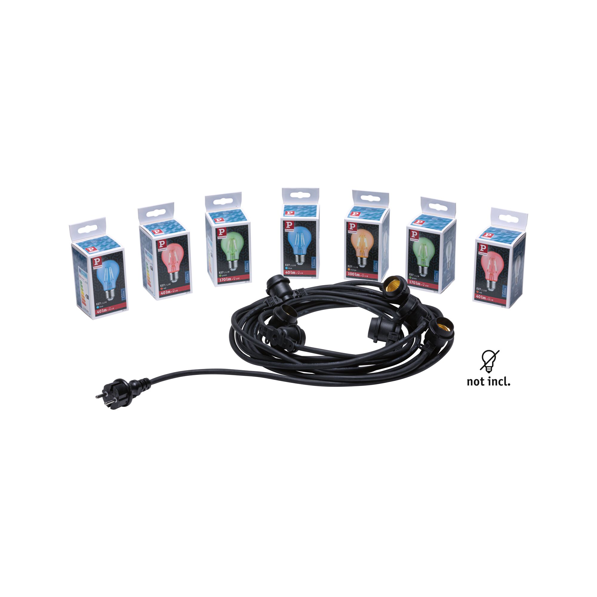 Fairy lights IP44 E27 8,6m max. 7x10W 230V Black