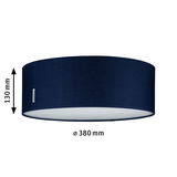 Round ceiling light with dark blue fabric shade and white diffuser, 380 mm diameter