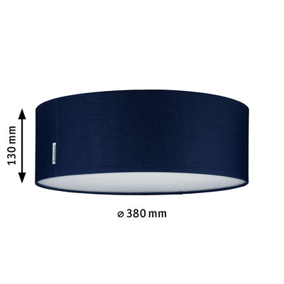 Ronde plafondlamp met donkerblauwe stoffen kap en witte diffuser, diameter 380 mm