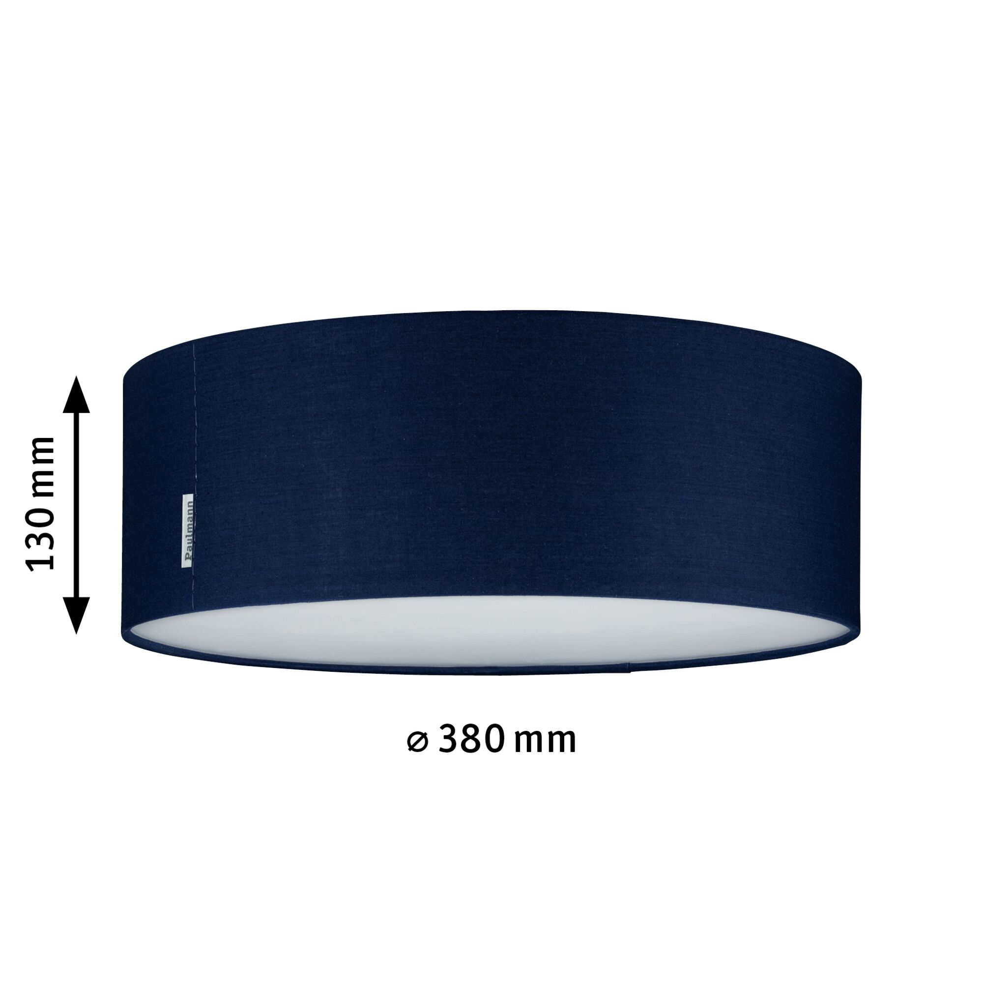 Okrągły abażur z tkaniny w ciemnoniebieskim kolorze z białym dyfuzorem, średnica 380 mm, lampa sufitowa