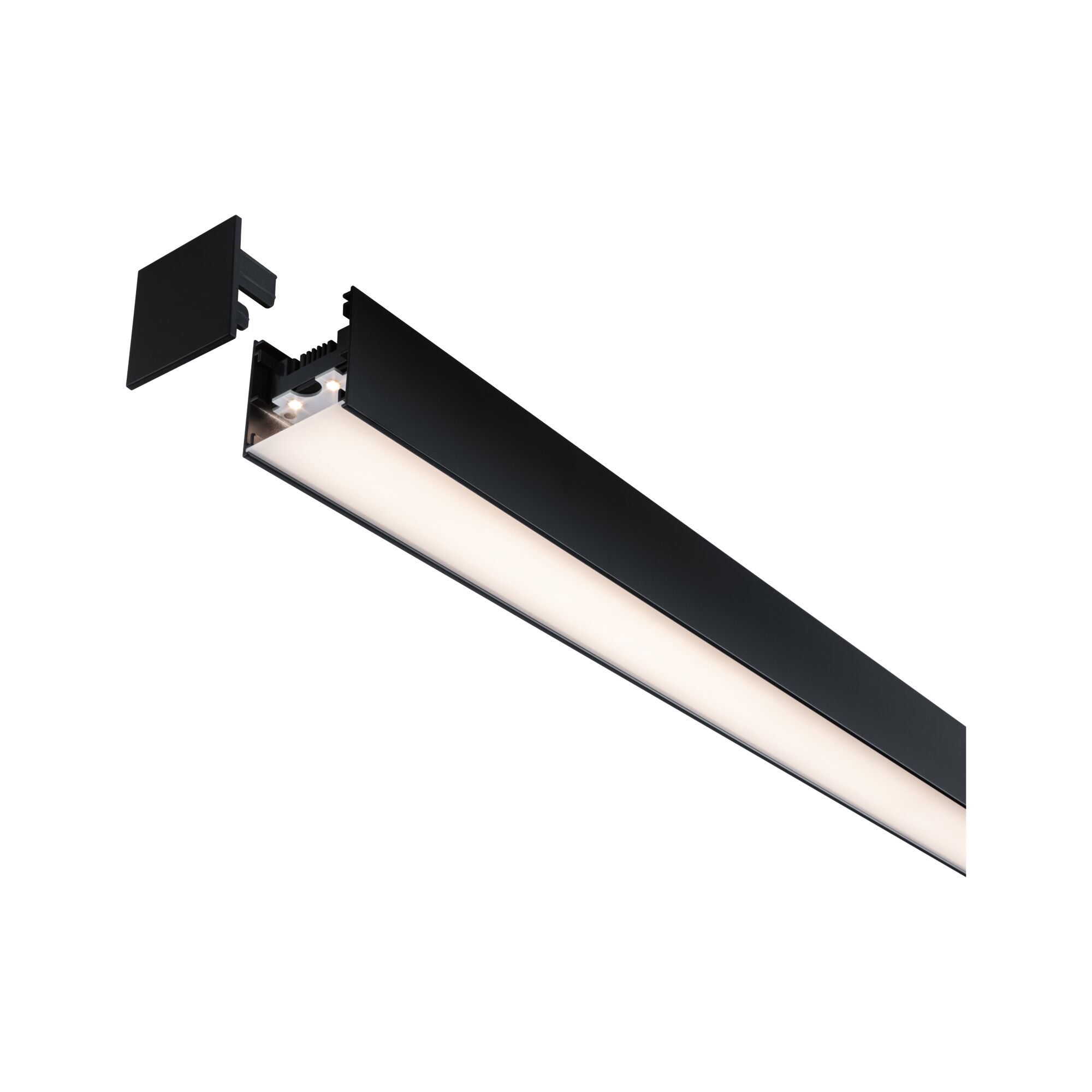 Black aluminum LED linear profile with frosted diffuser for modern indoor lighting solutions
