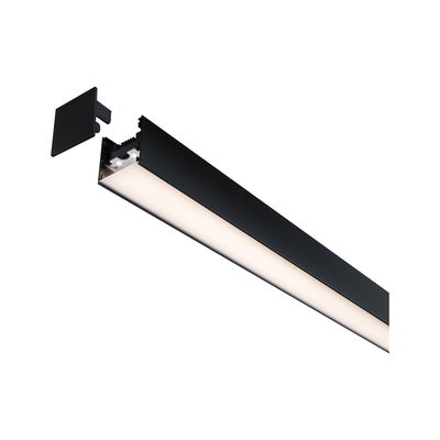 Black aluminum LED linear profile with frosted diffuser for modern indoor lighting solutions