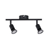 Zwarte metalen LED-plafondlamp met twee verstelbare spots voor moderne verlichting