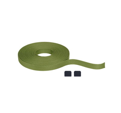 Green textured textile tape with two black end caps for versatile mounting options.