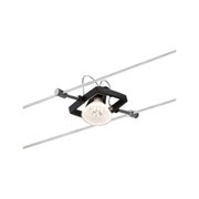 Spot LED noir sur câble avec verre transparent et supports chromés pour éclairage moderne