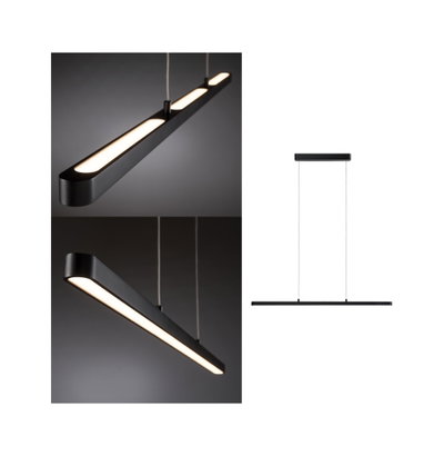 Schwarze LED-Pendelleuchte aus Metall mit warmweißem Licht für moderne Innenräume