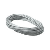 Grey coiled steel cable for lighting installations, durable material for secure mounting.