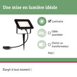 Projecteur LED noir avec piquet de terre et câble pour éclairage extérieur