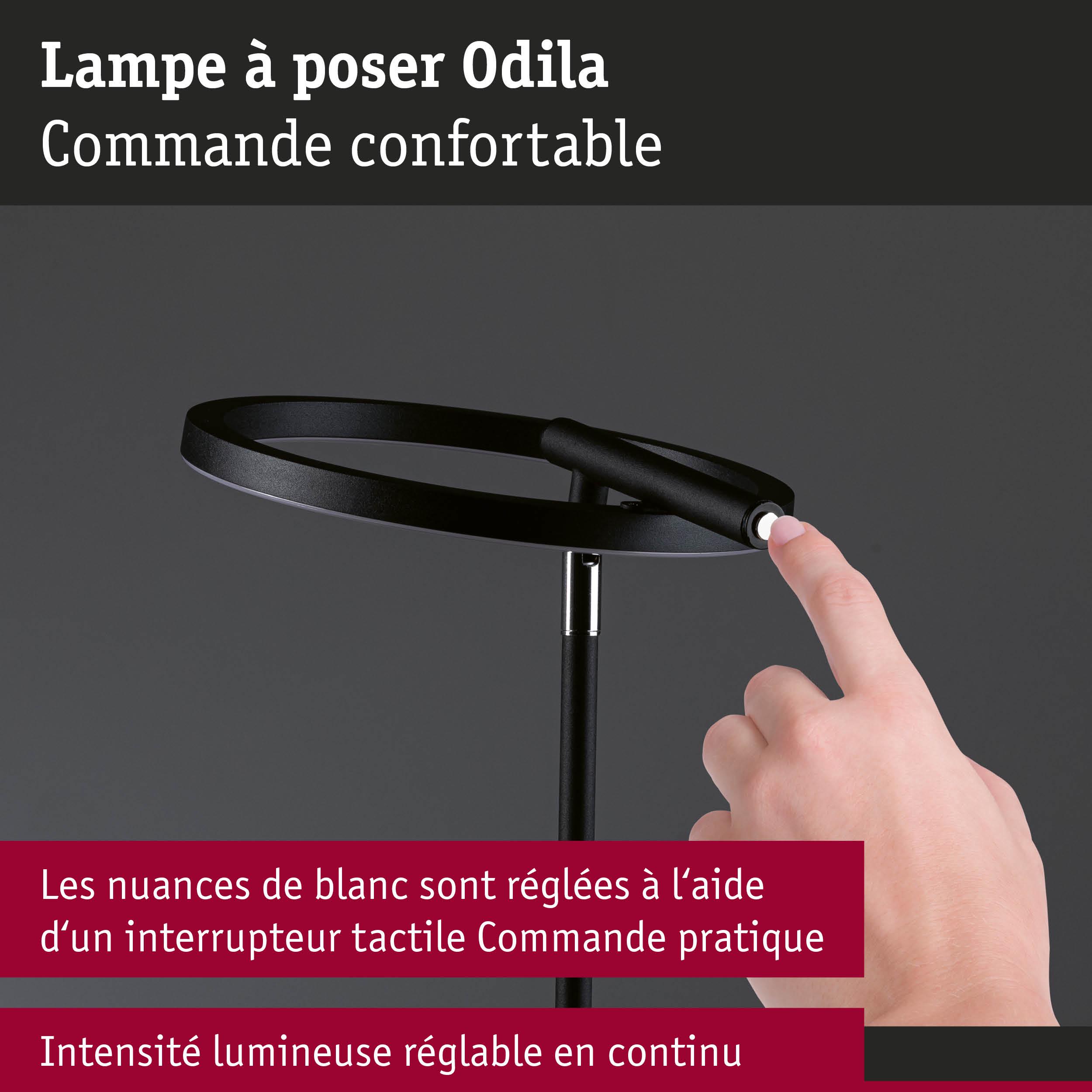 Lampe à poser Odila noire avec interrupteur tactile pour réglage continu de l'intensité lumineuse blanche