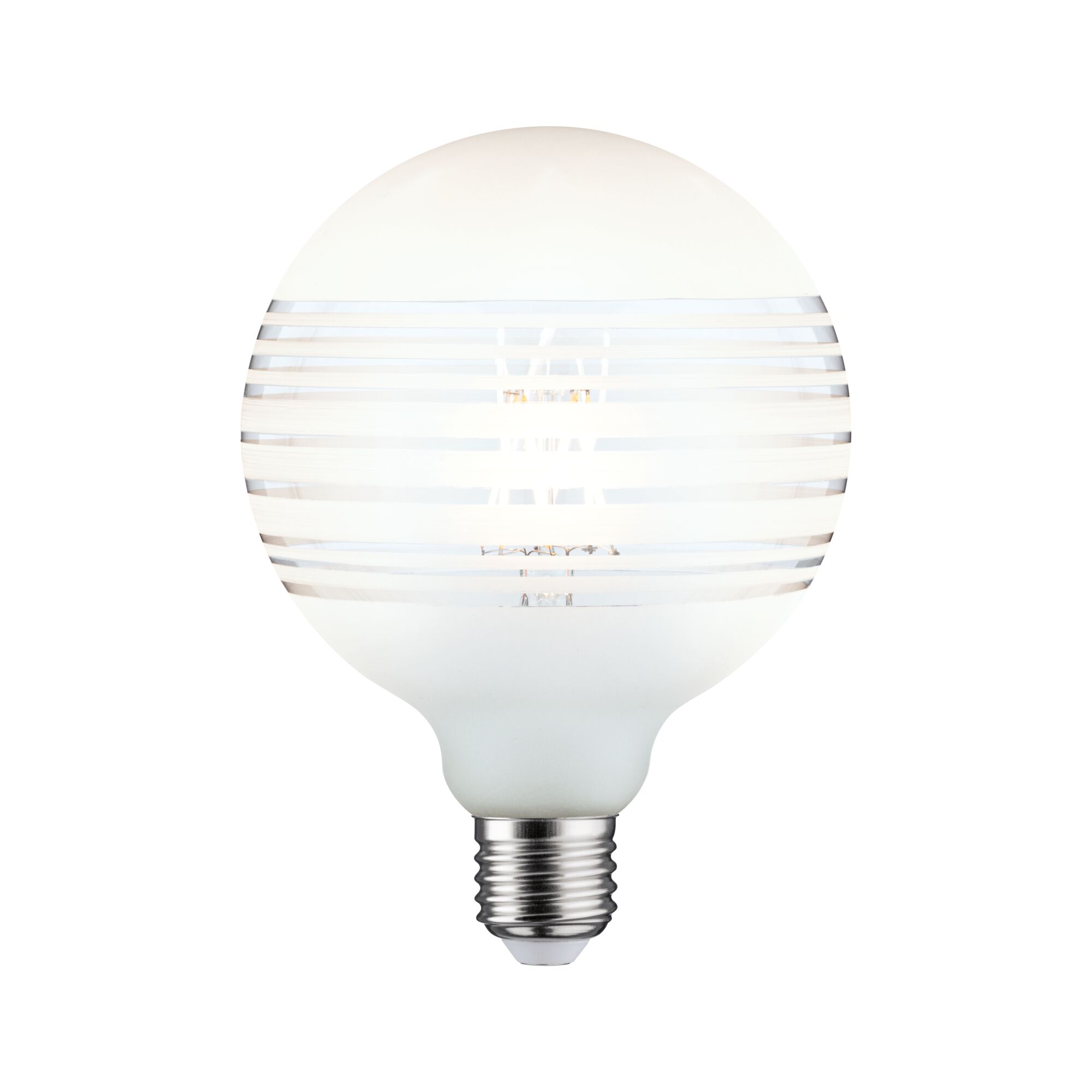 Ronde LED-lamp met mat wit glas en horizontale transparante strepen voor moderne verlichting