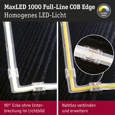 MaxLED 1000 Full-Line COB Edge LED-Streifen mit nahtloser 90° Ecke und erweiterbaren Verbindungen in Weißlicht