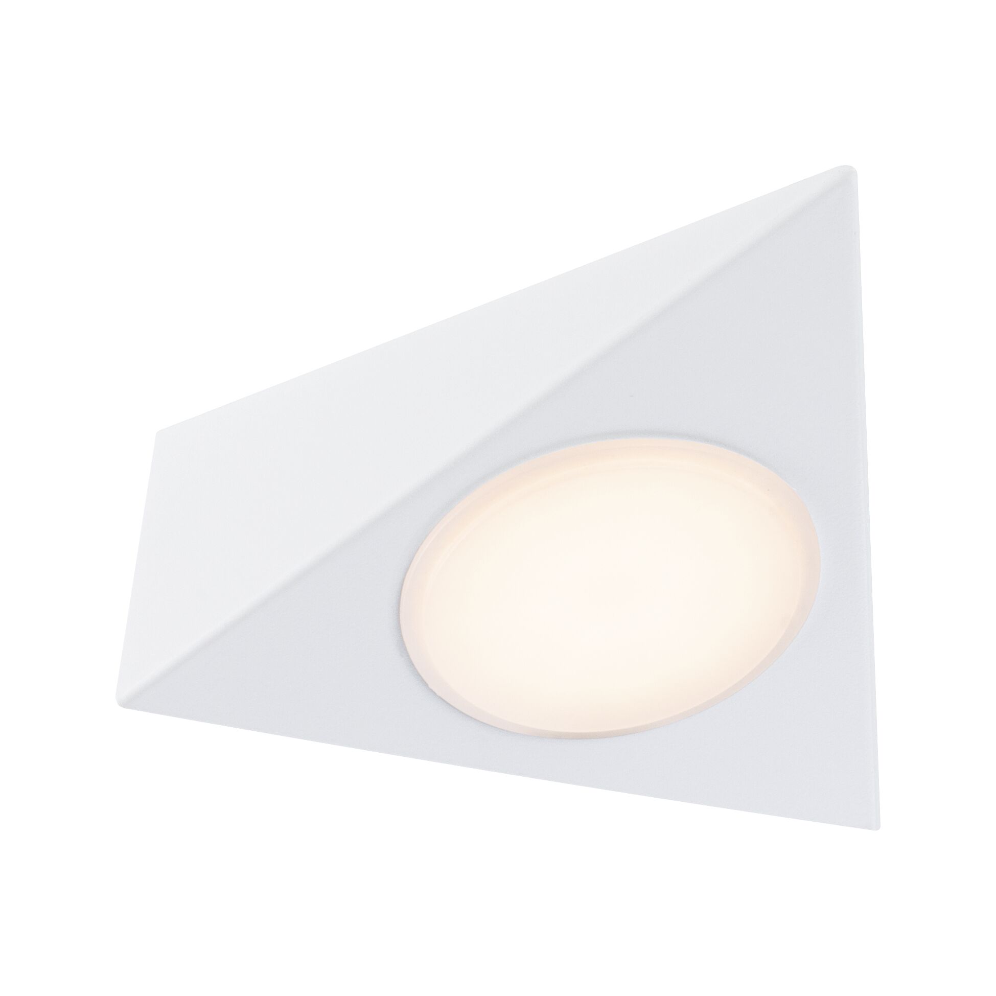 Triangular white metal LED recessed light with warm white illumination for modern interiors