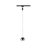 Suspension moderne avec tête en métal noir et verre blanc, design minimaliste pour espaces de vie.