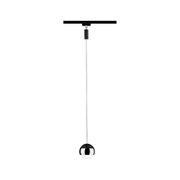 Modern pendant light with black metal head and white glass, minimalist design for living spaces.