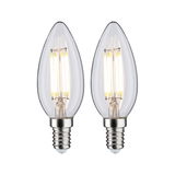 Zwei klare LED-Leuchtmittel in Kerzenform mit E14-Fassung für energiesparende Beleuchtung