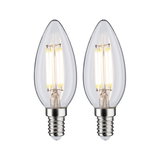 Zwei klare LED-Leuchtmittel in Kerzenform mit E14-Fassung für energiesparende Beleuchtung