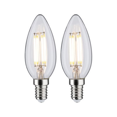Zwei klare LED-Leuchtmittel in Kerzenform mit E14-Fassung für energiesparende Beleuchtung