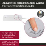 Innovative white recessed luminaire Aumus with White Select function and adjustable light colour 2700K to 6500K