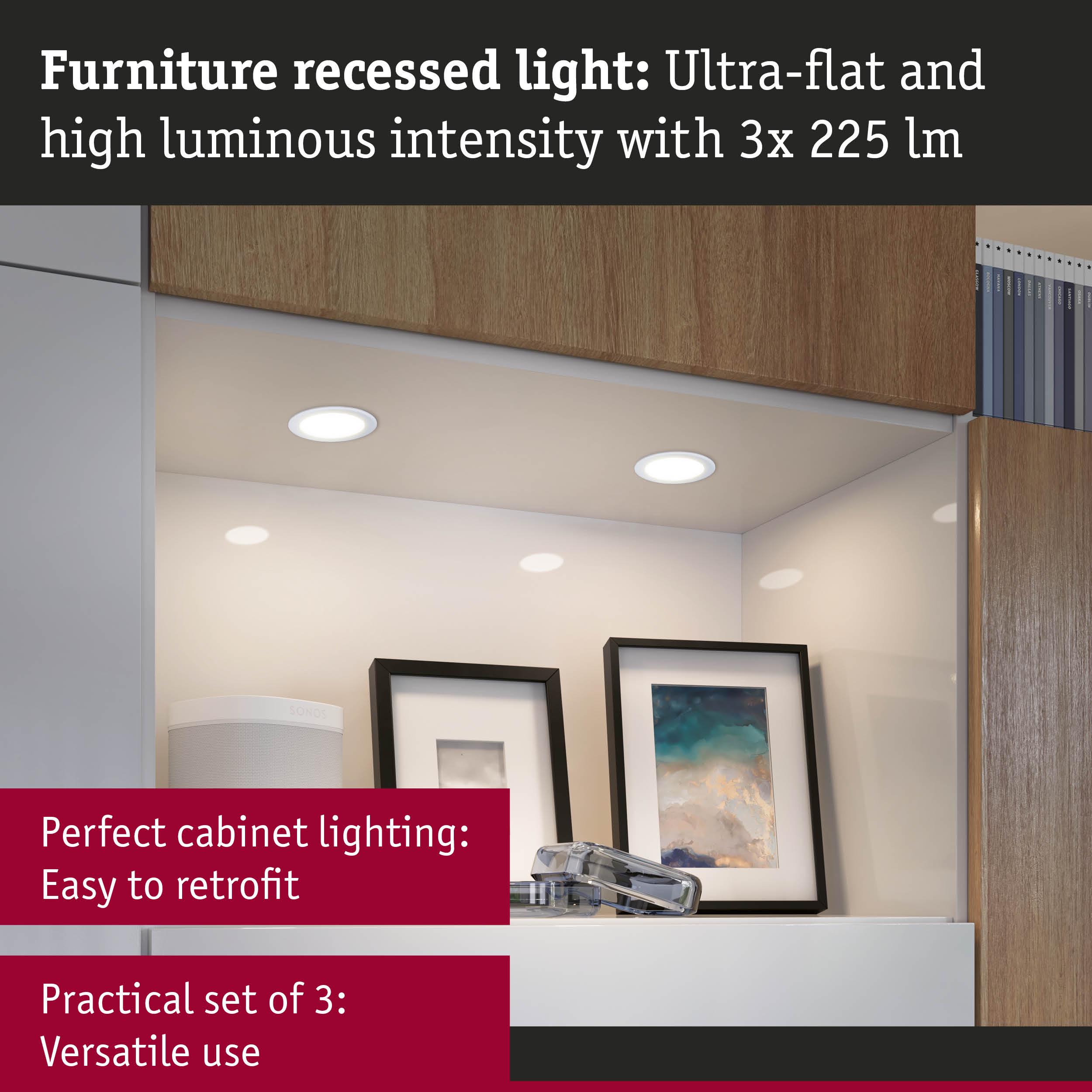Ultra-flat furniture recessed light with high brightness, perfect for cabinet lighting, practical set of 3
