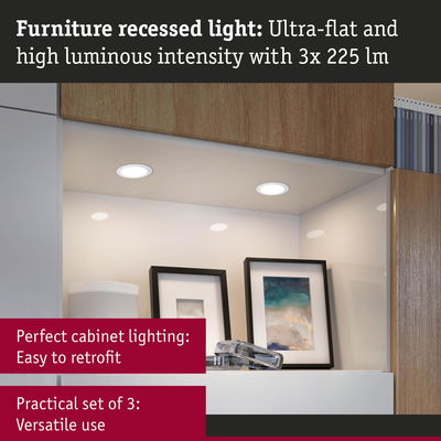Ultra-flat furniture recessed light with high brightness, perfect for cabinet lighting, practical set of 3