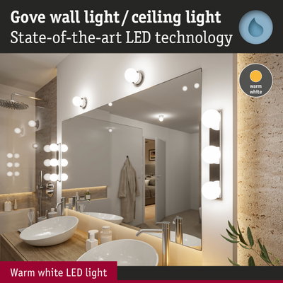 Gove wall and ceiling light with warm white LED technology for modern bathroom lighting